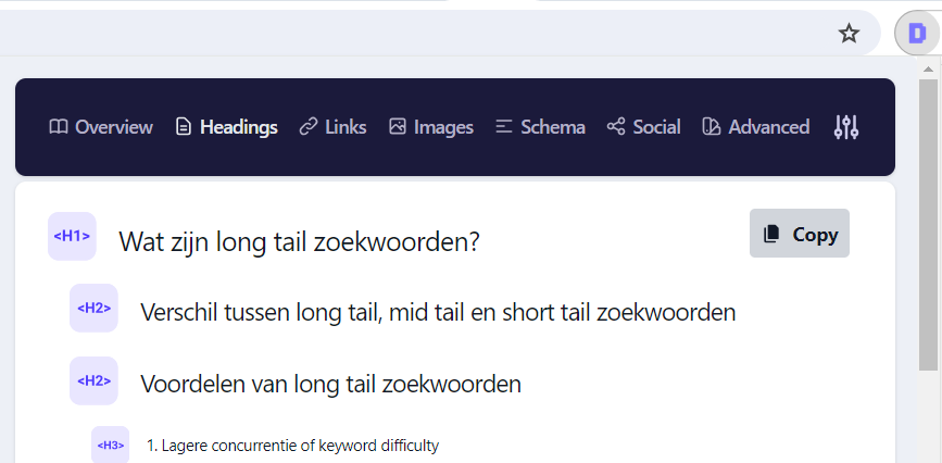 heading structuur chrome extension